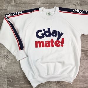 80s VINTAGE AUSTRALIA Red White Blue Crew Neck Pullover Sweatshirt Size Medium